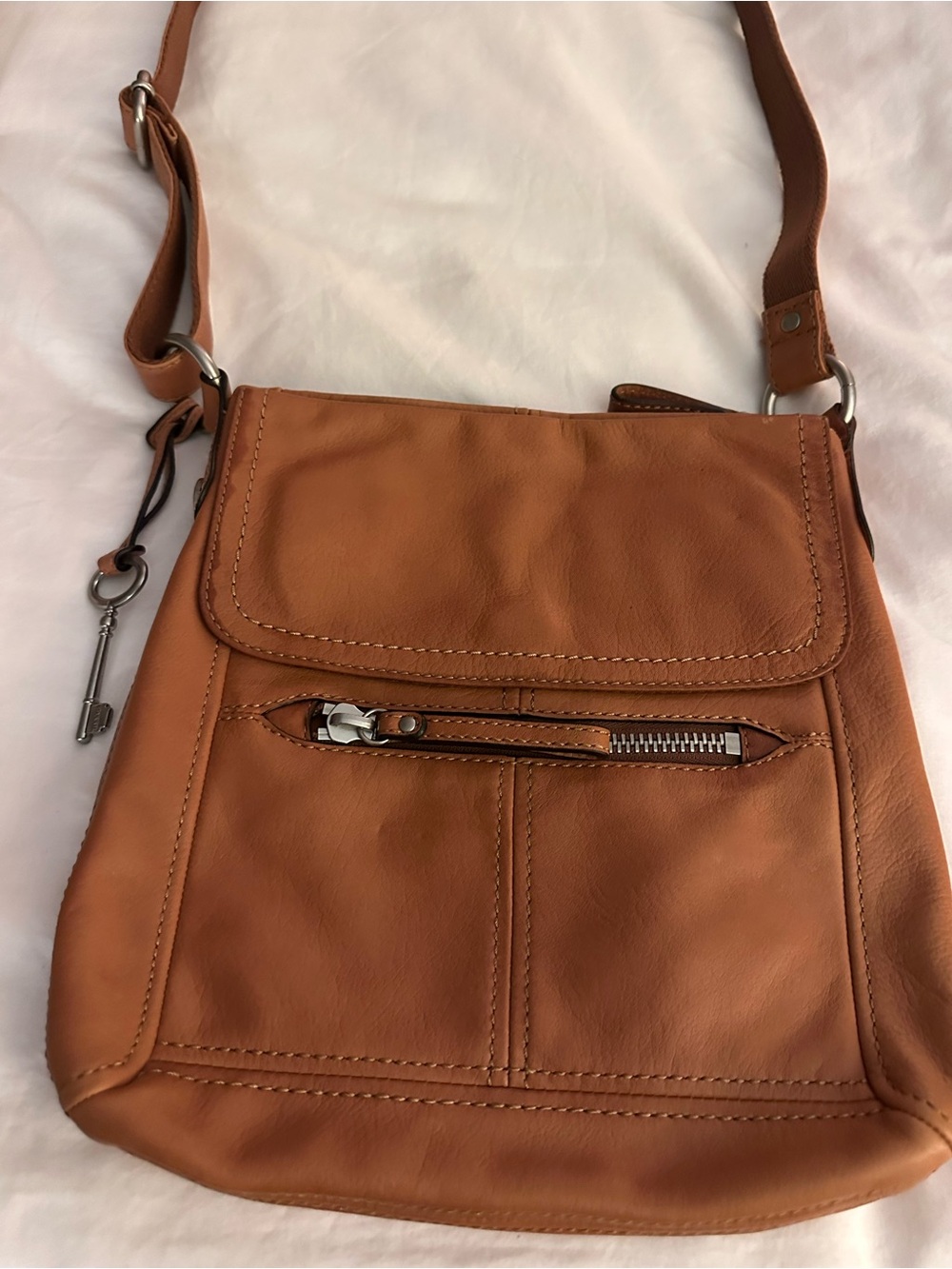 Fossil Genuine Leather Cross Body /Shoulder Bag. Cognac Brown. - Picture 2 of 6